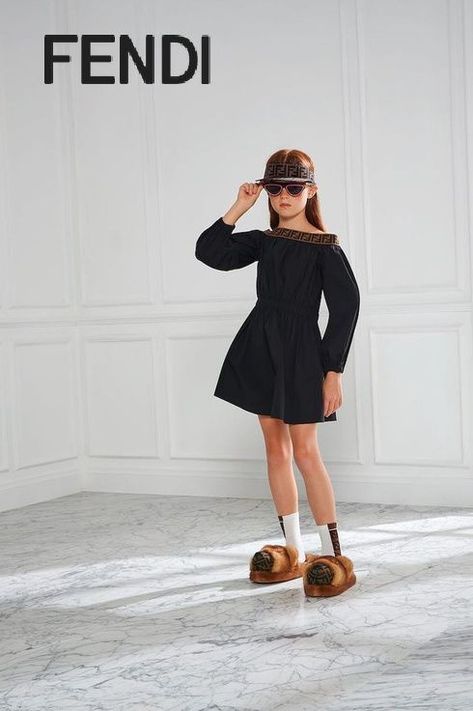 Fendi Runway, Girls Designer Clothes, Fendi Kids, Girls Black Dress, Girls Special Occasion Dresses, Ff Logo, Designer Kids, Designer Kids Clothes, Children's Fashion