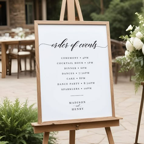 Order of events wedding sign