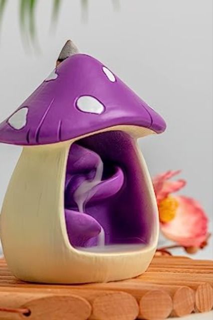 Cute purple mushroom incense holder and fountain. Cottagecore decor accessories. home decor nature theme. Mushroom Incense Holder, Incense Cone Holder, Purple Mushroom, Adorable Home, Backflow Incense Burner, Backflow Incense, Cute Mushroom, Cottagecore Decor, Incense Holders