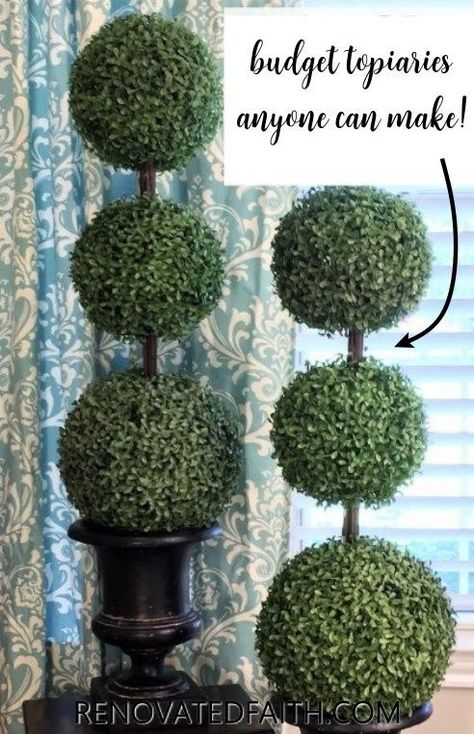 Diy Faux Boxwood Topiary Ball, Outdoor Topiary Diy, How To Make Topiary Trees, How To Make A Topiary Tree Diy, Boxwood Balls Decor, Diy Topiary Trees Front Doors, Diy Topiary Trees, Diy Topiaries, Porch Topiary