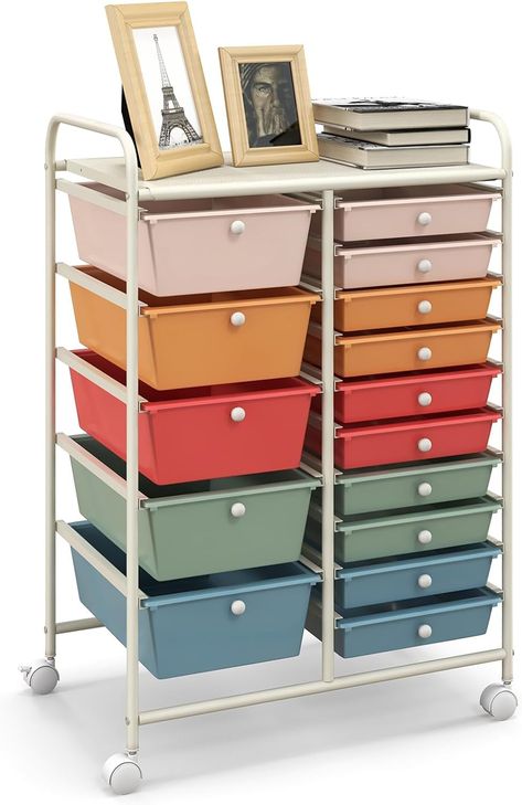 PRICES MAY VARY. ✨【Efficient Storage Solution & Ample Capacity】 Tired of cluttered tables? Need a storage cart for organizing your files, documents, or children's toys? LUARANE rolling cart with 5 large drawers and 10 small ones, offering abundant classified storage space! The size of the big drawer is 14.5" x 11.5" x 5", while the small drawer measures 14.5" x 11.5" x 2.5", both larger than standard A4 paper. ✨【Durable Metal Frame & 22 lbs Load】With a high quality chrome finished steel frame, t Art Paper Storage, Drawer Cart, Cart With Wheels, Rolling Cart, Storage Cart, Storage Drawer, Craft Storage, Office School, Wooden Diy