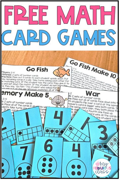 Free Math Game- Use Math Card games to work on subitizing, number sense, making five and making 10. Play the card games War, Go Fish, and Memory. These games and instructions are FREE! You can play these games in small group, during centers, intervention, or have a parent volunteer play. Math Center Games First Grade, Math Night Activities Elementary, Family Math Night, Prek Activities, Math Card Games, Free Math Games, Math Night, Math Center Games, Purposeful Play