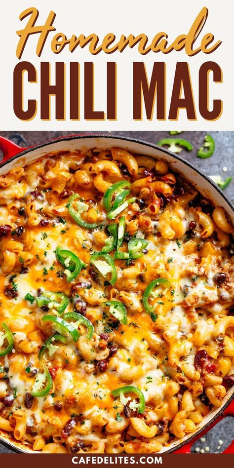 Homemade Chili Mac, Leftover Chili Recipes, Mac N Cheese Soup, Popular Pasta Recipes, Chili Mac Recipe, Leftover Chili, Chili Mac And Cheese, Ground Beef Recipe, Chili Mac