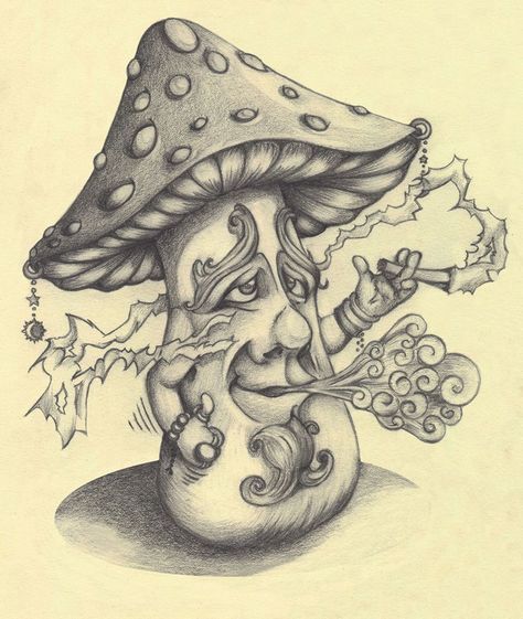 Hippie Drawing, Trippy Drawings, Mushroom Drawing, Cool Pencil Drawings, Unique Drawings, Tattoo Art Drawings, Dark Art Drawings, Art Drawings Sketches Creative, Dessin Adorable