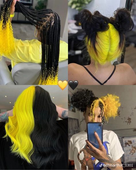 Yellow And Black Hair, Hair Color Combos, Hair Colour Inspo, Ways To Dye Your Hair, Kida Disney, Yellow Hair Color, Best Hair Dye, Short Box Braids Hairstyles, Peekaboo Hair