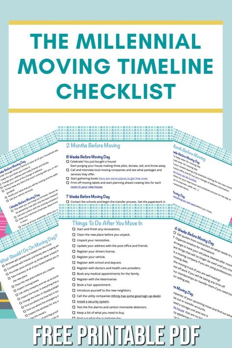 Packing Timeline For Moving, Moving Timeline Checklist, Apartment Moving Checklist, First Home Checklist, Moving Binder, Moving Printables, Moving Timeline, Moving List, Moving Labels