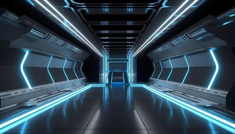 Sci Fi Corridor, Blue Light Room, Futuristic Art Deco, Technology Room, Future Train, Futuristic Tunnel, Dark Tunnel, Technology Futuristic, Sci Fi Ship