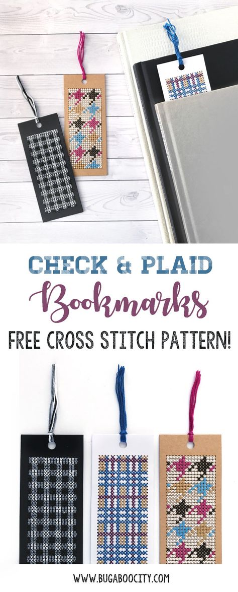 Check and Plaid Bookmarks - Free Cross Stitch Patterns - BugabooCity Free Cross Stitch Pattern, Free Cross Stitch Patterns, Cross Stitch Freebies, Autumn Pattern, Bookmarks Kids, Disney Cross Stitch, Cross Stitch Bookmarks, Cross Stitch Borders, Check Design