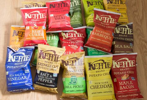 Every Flavor of Kettle Chips, Ranked Kettle Chips Homemade, Kettle Chip Dip, Chip Shop Chips, Kettle Brand Chips, Chip Flavors, Kettle Cooked Chips, Party Boards, Food Business Ideas, Get Angry