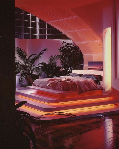 80s Inspired Room, Lp Aesthetic, 80s House Interior, 80’s Bedroom, 80s Futuristic, 80s Apartment, 80s Home Decor, 80’s Decor, Retro Futuristic Interior