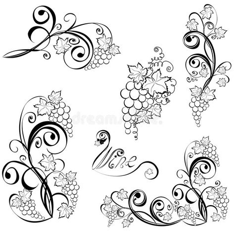 Grapevine. Wine design elements. Grapevine. Wine black and white design elements #Sponsored , #advertisement, #ad, #Wine, #white, #black, #Grapevine Wine Glass Tattoo, Vines Leaves, Vintage Wine Bottle, Retro Vector Illustration, Tuscan Design, Wood Burning Patterns, Wine Design, Wine Art, Vintage Wine