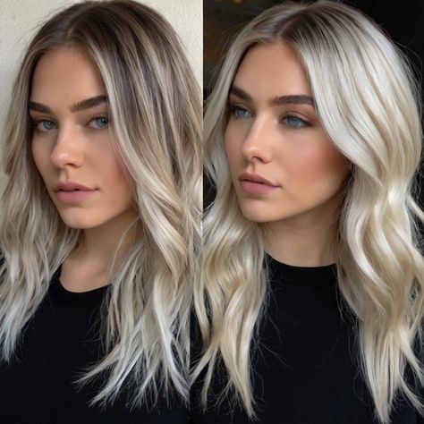 Stunning Icy Blonde Balayage Styles High Balayage Blonde, High Contrast Blonde, Icy Balayage, Blonde Balayage Ideas, Contrast Hair, Icy Blonde Balayage, Balayage Styles, Balayage Ideas, Icy Blonde