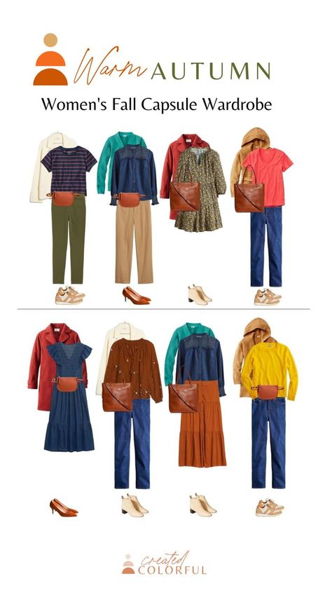 Fall Capsule Wardrobe 2022, Capsule Wardrobe 2022, Deep Autumn Palette, Created Colorful, Autumn Color Palette Fashion, Warm Fall Outfits, Deep Autumn Color Palette, Autumn Skin, Soft Autumn Color Palette