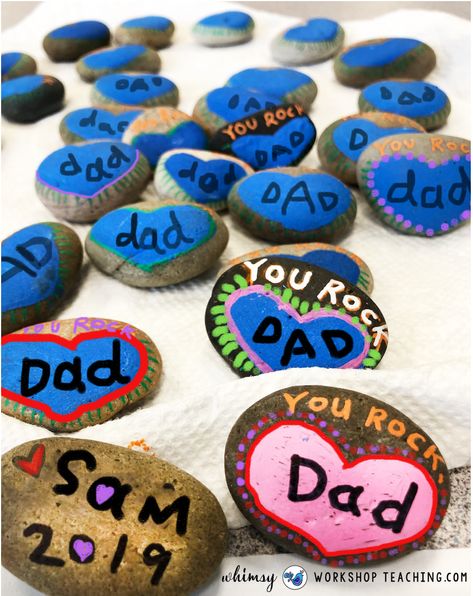 Fathers Day Gifts Ideas From Kids Prek, Fathers Day Rock Painting, Classroom Parent Gifts, Dad Rocks Craft Father's Day, Dad You Rock Craft, My Dad Rocks Free Printable, Kids Father’s Day Painting Ideas, Father’s Day Craft With Rocks, Crafts For Dad