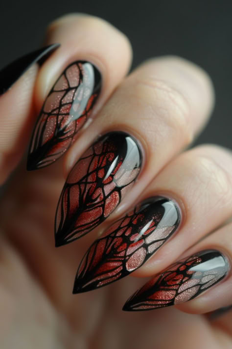 Ornithopter Wings: Nail Design Inspired By Dune Pirates Of The Caribbean Nail Art, Dark Gothic Nails, Dune Nails, Dark Nail Designs Gothic, Fantasy Nail Art, Pirate Nail Art, Pirate Nails, Talon Nails, Vampire Nails