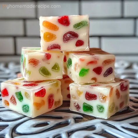 Gum Drop Nougat Recipe, Clear Toy Candy Recipe, Nugget Candy Recipe, Fruit Jelly Candy Recipe, Jelly Nougat, Jelly Candy Recipe, Jello Candy, Backyard Pub, Candied Fruit Recipes