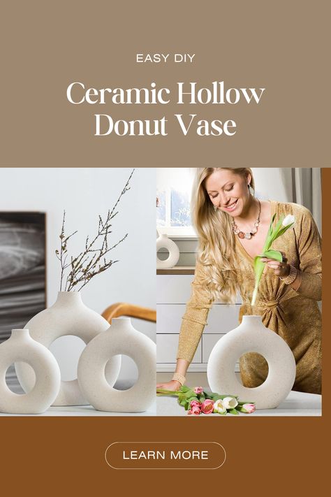 🌷【EXQUISITE MODERN DESIGN】– If you're tired of dull and unremarkable designs, you'll love these beautiful white ceramic vases with unique hollow designs for your home décor. The donut-shaped design adds a touch of style to the vases and allows you to appreciate the beautiful flowers inside, adding a romantic and fashionable ambiance to your home. Neutral Modern Home, Office Coffee Table, Donut Vase, Diy Ceramic, White Ceramic Vases, Boho Minimalist, Small Boho, Office Coffee, Hollow Design