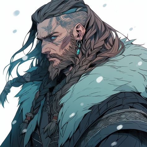 Viking Shaman Art, Viking Sorcerer, Barbarian Dnd Art, Viking Man Art, Viking Character Art, Viking Oc Male, Viking Fantasy Art, Witcher Dnd, Ice Viking