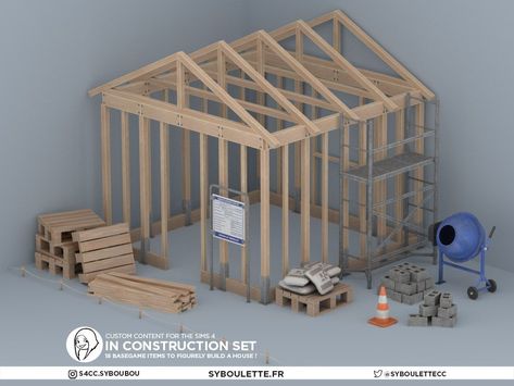 Stair Ladder, Arched Doors, Sims 4 Cc Furniture, Work Site, Roof Structure, Sims 4 Build, In Construction, Build Something, Wooden Beams