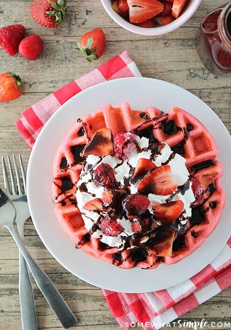 Pink Velvet Waffles – Valentine’s Breakfast Easy Waffle Recipe, Valentines Breakfast, Homemade Waffles, Valentines Day Food, Valentines Food, Valentine's Day Quotes, Waffle Recipes, Pancakes And Waffles, Best Breakfast