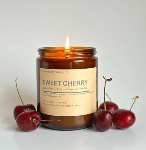 Sweet Cherry 🍒 Soy Candle by @magnolia_candle_co With our Sweet Cherry Candle transport yourself to a cherry orchard which evokes the essence of a sun kissed summer day.. Available in our Etsy Shop.. #cherryorchard #cherrycandle #cherry #summervibes #canadianmade #vegancandle Cherry Candle, Summer Candle, Cherry Strawberry, Candle Birthday, Summer Candles, Candle Care, Paraffin Candles, Fruit Mixes, Vegan Candles