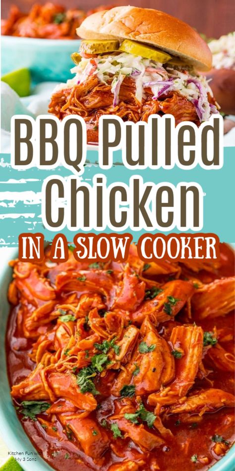 Slow Cooker Bbq Pulled Chicken, Dinner Slow Cooker, Crockpot Pulled Chicken, Bbq Pulled Chicken Sandwiches, Bbq Pulled Chicken, Slow Cooker Kitchen, Chicken Slow Cooker, Slow Cooker Ground Beef, Fun Meals