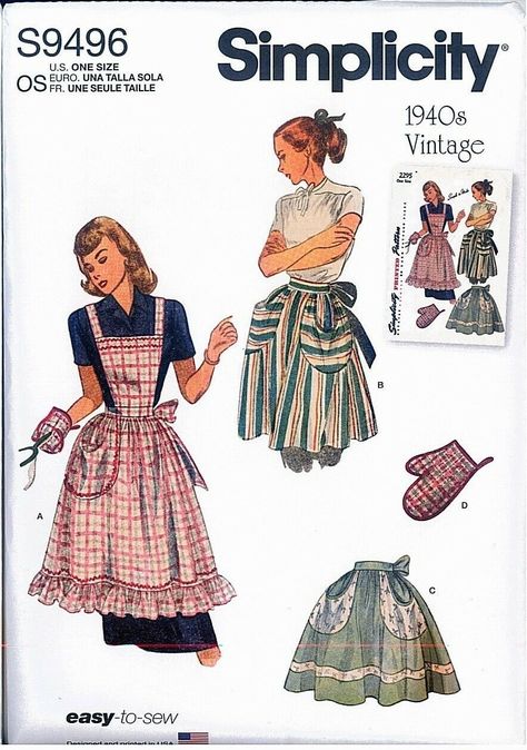 Simplicity 9496 Vintage Retro 40s Aprons Sewing Pattern Misses One Size  | eBay Retro Apron Patterns, Apron Dress Pattern, Vintage Apron Pattern, Vintage Style Aprons, Vintage Loungewear, Retro Sewing Patterns, Apron Pattern, Beginner Sewing Patterns, Apron Sewing Pattern