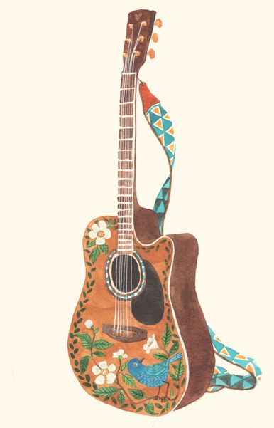 Guitar Illustration by Oana Befort http://oanabefort.com/ Oana Befort, Guitar Illustration, Guitar Drawing, Guitar Tattoo, Guitar Ideas, Music Drawings, Guitar Painting, Music Illustration, Pocket Tunic