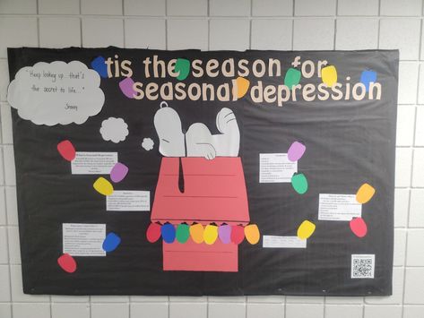 Cold Weather Bulletin Board Ideas, Ra Bulletin Boards December, Christmas Mental Health Bulletin Board, Winter Closing Bulletin Board Ra, Spotify Bulletin Board, Seasonal Bulletin Board Ideas, Healthy Relationships Bulletin Board, Mental Health Bulletin Board Ideas, College Bulletin Board