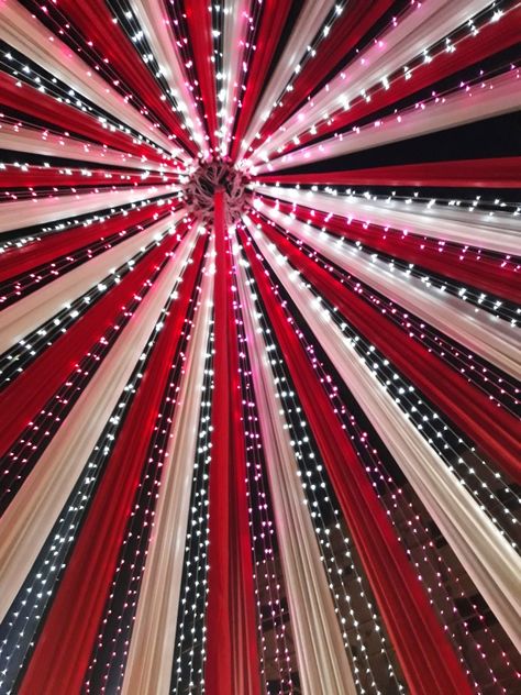 Circus Stage, Outdoor Wedding Lighting, Simple Stage Decorations, Light Art Installation, Red Wedding Theme, Diwali Decorations At Home, Carnival Wedding, Wedding Entrance Decor, Marriage Decoration