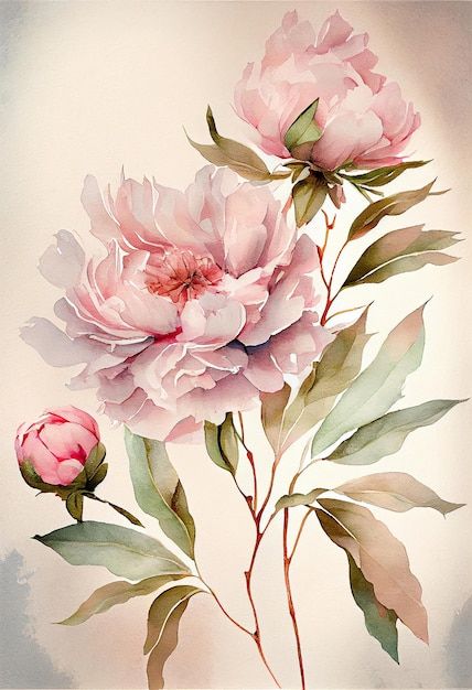 Wall Art Peony, Peony Art Illustration, Illustration Art Floral, Peony Flower Watercolor, Peony Flower Tattoos Drawings, Peonies Drawing, Flower Watercolor Paintings, Peony Background, Vintage Peonies