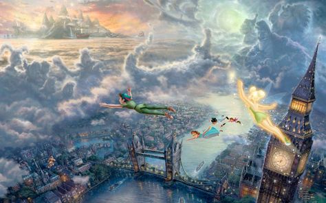 Thomas Kinkade Disney wallpaper - 898401 Thomas Kinkade Art, Thomas Kinkade Paintings, Peter Pans, Thomas Kincaid, Kinkade Paintings, Kinkade Disney, Thomas Kinkade Disney, Magical Paintings, Art Thomas