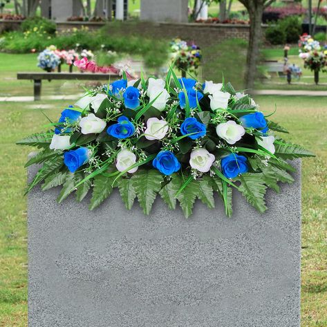 PRICES MAY VARY. Quality-these artificial flowers for cemetery are made from quality silk flowers. They may be artificial, but they provide amazing natural colors Large grave saddle- memorial day flowers for cemetery Size 27(L) * 18(W) * 9(h) in Stronger design-our unique headstone flower saddle design allows the flower to be more firmly fixed on the cemetary headstones, unafraid of strong winds NO EFFORT REQUIRED- simply bend the artificial cemetery flowers tombstone saddle to the required widt Flowers For Gravesite, Memorial Service Decorations, Memorial Day Flowers, Headstone Decorations, Flowers For Cemetery, Headstones Decorations, Saddle Design, Grave Flowers, Casket Sprays