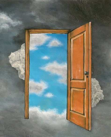 Door Paintings On Canvas, Door To Another World Art, Painting Of A Door, Open Door Painting, Open Door Aesthetic, Door Drawing Ideas, Open Door Tattoo, Door Acrylic Painting, Bangladesh Drawing