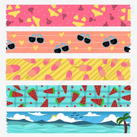 Washi Tape Printable, Tape Printable, Theme Illustration, Tape Design, Tape Washi, Printable Journal, Purple Themes, Theme Background, Summer Theme