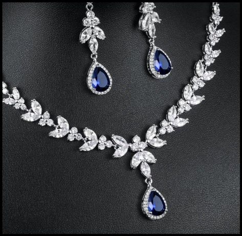 Lakaran Fesyen, Silver Bridal Jewellery, Formal Jewelry, Bridal Necklace Set, Bridal Jewelry Set, Studded Necklace, Prom Jewelry, Wedding Bridal Jewellery, Blue Jewelry