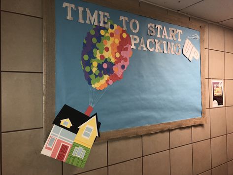 Closing Bulletin Board Ra Summer, Lilo And Stitch Ra Theme, Up Bulletin Board Ideas, Closing Bulletin Board Ra, Ra Closing Bulletin Board, Information Bulletin Boards, Graduation Bulletin Board, Up Bulletin Board, Resident Assistant Bulletin Boards