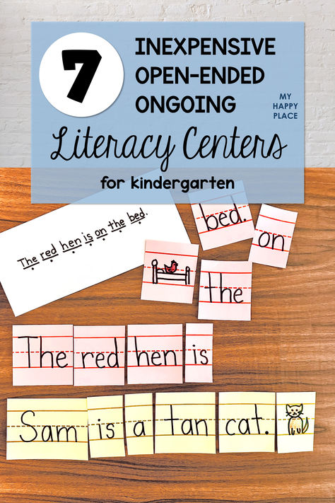 images of literacy centers including sentence strip puzzles, write the room, note-writing on fun stationery, and magnetic letters Second Grade Literacy Centers, Center Ideas For First Grade, Center Organization Kindergarten, Literacy Centers First Grade, Center Ideas For Kindergarten, First Grade Literacy Centers, Centers In Kindergarten, Kindergarten Literacy Centers, Centers First Grade