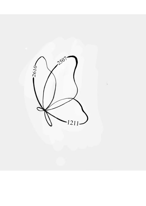 Scribble Butterfly Tattoo, Cute Girlie Tattoo Ideas, M Butterfly Tattoo, Butterfly Stages Tattoo, Side Profile Butterfly Tattoo, Butterfly With Initials Tattoo, Butterfly With Date Tattoo, Small Fine Line Butterfly Tattoo, Butterfly Sketch Simple