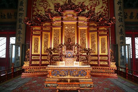 v Throne Fantasy Art, Asian Speakeasy, Chinese Palace, Chinese Emperor, Chinese Aesthetic, Throne Room, Forbidden City, Asian Design, Work Place