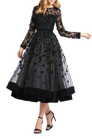 TZJF7 Mac Duggal Long-Sleeve Tea-Length Floral Applique Cocktail Dress Class Dress, Macys Women, Mac Duggal Dresses, Dresses Elegant, Mac Duggal, High Neck Long Sleeve, Review Dresses, Mother Of The Bride Dresses, Couture Fashion