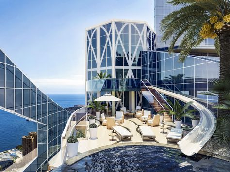 The swimming pool connected to the $390 million penthouse at Tour Odeon, Monaco. (Credit: Realis, Acrovideophot, EPI) Appartement New York, Expensive Apartment, Luxury Boat, Architecture Model Making, Expensive Houses, Rooftop Pool, Beautiful Apartments, Miyagi, Big Houses