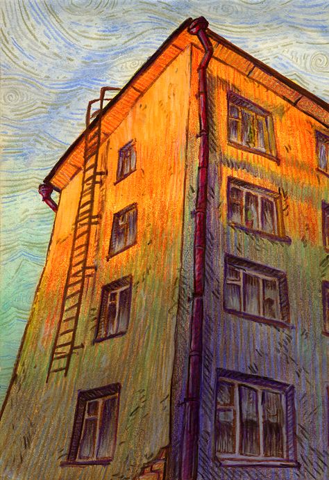 Fine Arts Drawing, Color Pencil Sketch, Color Pencil Illustration, Art Alevel, Crayon Drawings, Colored Pencil Artwork, Orange House, Chalk Drawings, Crayon Art