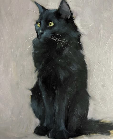 Majestic Black Cat, Black Cat Oil, Jennifer Gennari, Big Dog Clothes, Cat Portrait Painting, Dog Portraits Painting, Black Cat Art, Wildlife Paintings, Dog Paintings