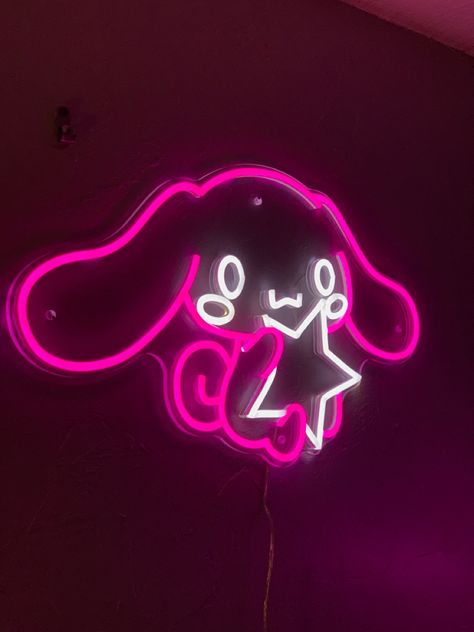 Pink neon puppy character light Hello Kitty Neon Sign, Gaming Computer Room, Game Computer, Pink Neon Lights, Hello Kitty Bedroom, Star Night, Computer Room, Twitch Channel, Cute Bedroom Decor