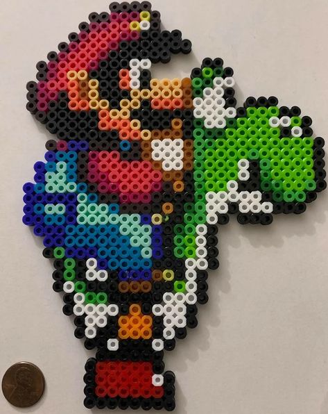 Mario on Yoshi Super Mario World Bead Sprite Perler Artkal Pixel Art Retro SNES | eBay Snes Perler Beads, Lava Lamp Perler Beads, Yoshi Perler Bead Patterns, Movie Perler Beads, Mario Kart Pixel Art, Perler Bead Patterns Big, Kandi Charms, Yoshi Super Mario, Nintendo Perler