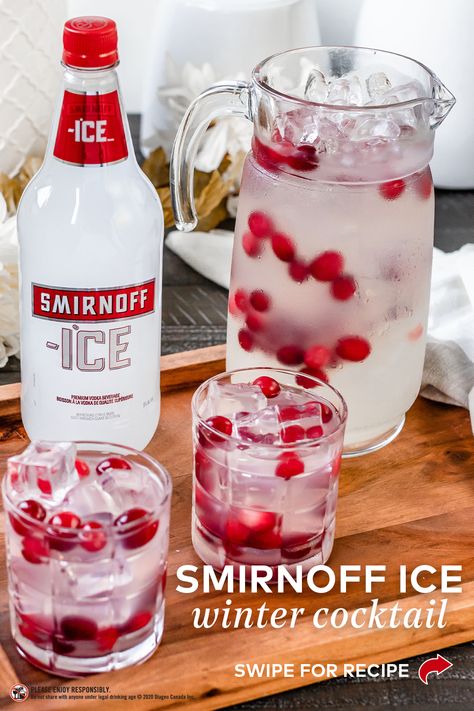 This winter, we’re mixing it up with a Smirnoff Ice cocktail. You heard us right, that’s a Smirnoff Ice cocktail 🙌 1L Smirnoff Ice 2L Lemonade 1L Sparkling water ½ Cup lemon juice Cranberries Ice Combine everything into a pitcher with ice. Serves 4 Smirnoff Ice Cocktails, Smirnoff Cocktails, Cocktails Ideas, Xmas Drinks, Smirnoff Ice, Smirnoff Vodka, Diy Cocktails, Boozy Drinks, Winter Cocktails