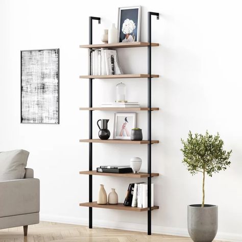 Trent Austin Design® Chira 85" H x 30" W Steel Ladder Bookcase & Reviews - Wayfair Canada James Theo, Nathan James, Industrial Bookcases, Wall Mounted Bookshelves, Ladder Bookshelf, Tall Bookcases, Modern Bookcase, Modular Walls, Selling Design