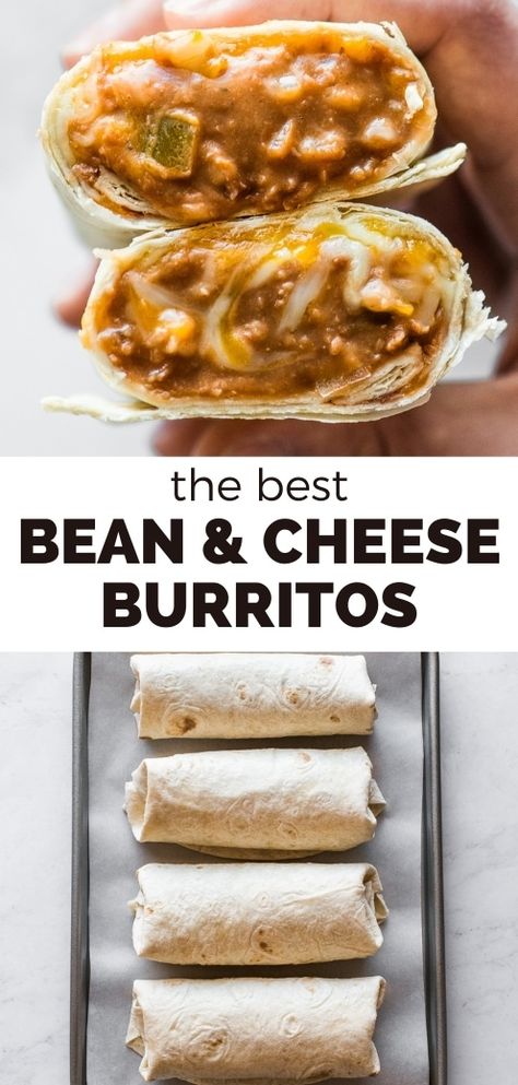 Bean and Cheese Burritos - Isabel Eats Easy Chicken Burritos, Creamy Refried Beans, Bean And Cheese Burrito, Isabel Eats, Burritos Recipe, Chicken Burritos, Melty Cheese, Diced Onions, Mexican Food Recipes Authentic