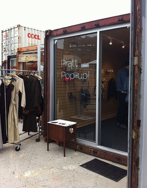 Retail shop out of a shipping container Container Shop Design, Shop Design Ideas, Shipping Container Sheds, Open Air Market, Shipping Container Buildings, Shipping Container Architecture, Container Restaurant, Downtown Brooklyn, Container Cafe